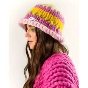 NEW HOPE MACAULAY women's stripe mushroom colossal knit hat in pink/magenta/yell